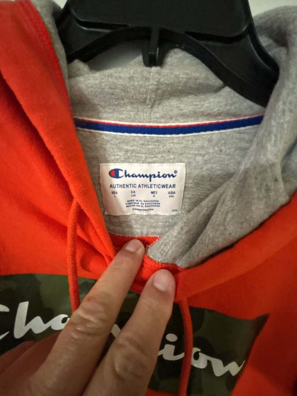 Champion Powerblend Fleece Hoodie Sweatshirt Orange Camouflage Camo Size L